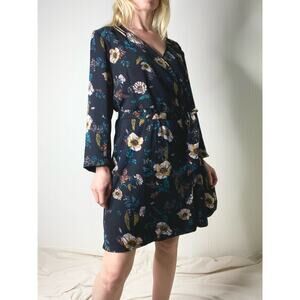 FRANK AND OAK Moody Floral Long Sleeve Wrap Dress US XL